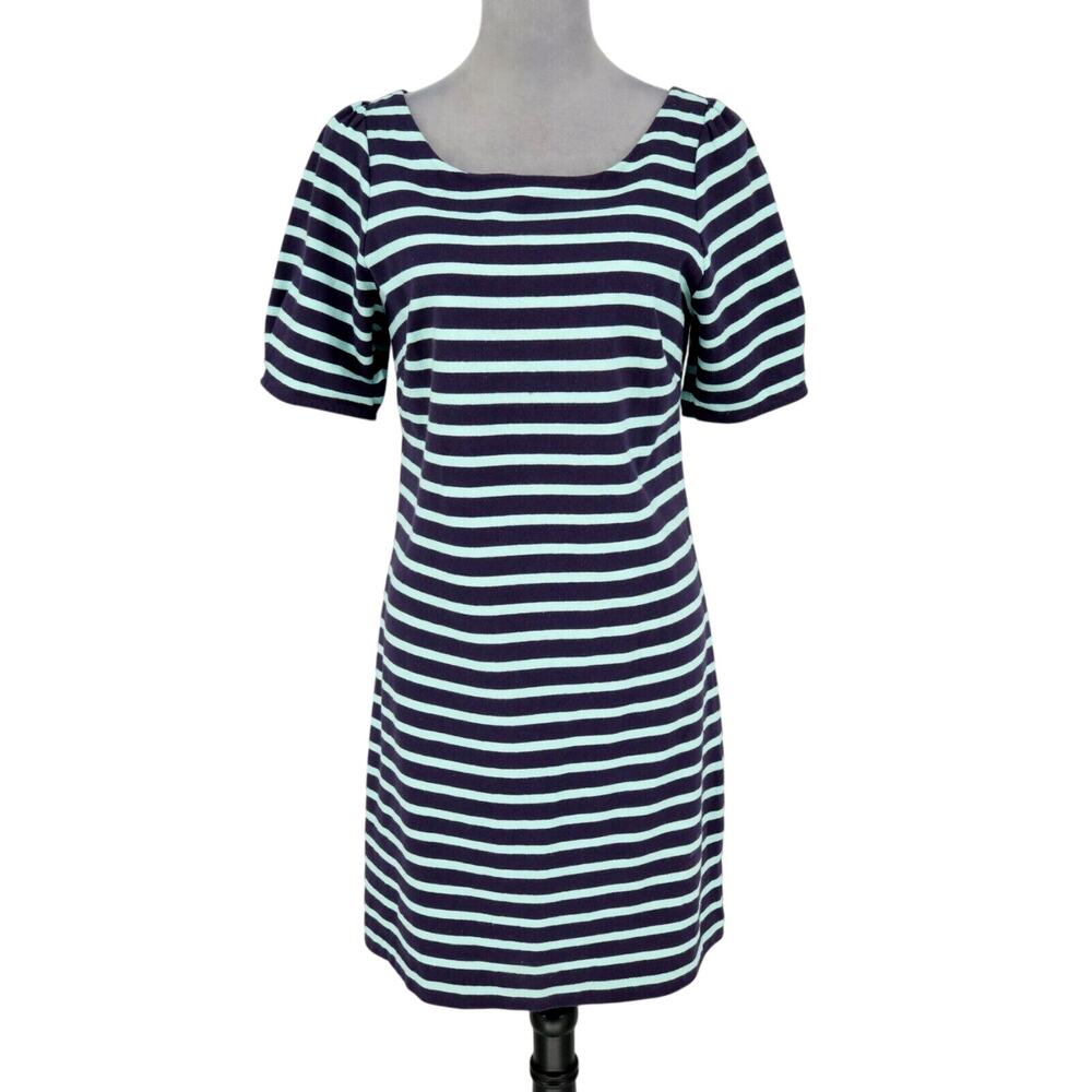 Postmark Dress Womens Medium Navy Blue Green Stripes Bows Cotton Knit T-shirt